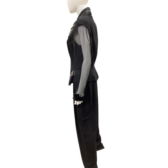 VTG Cache Set Jacket+Pants Women’s Size12 Made In USA Sheer Sleeve Beaded Collar - Picture 3 of 12